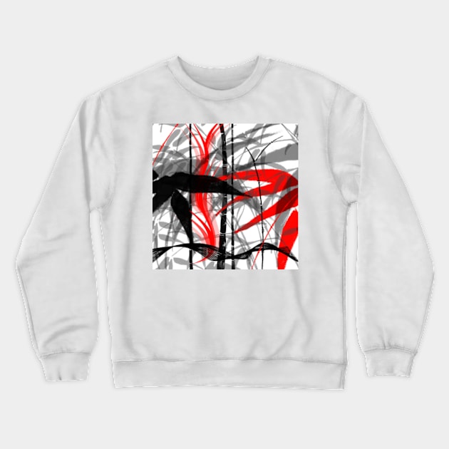 red black grey silver white bamboo abastract digital painting Crewneck Sweatshirt by katerina-ez